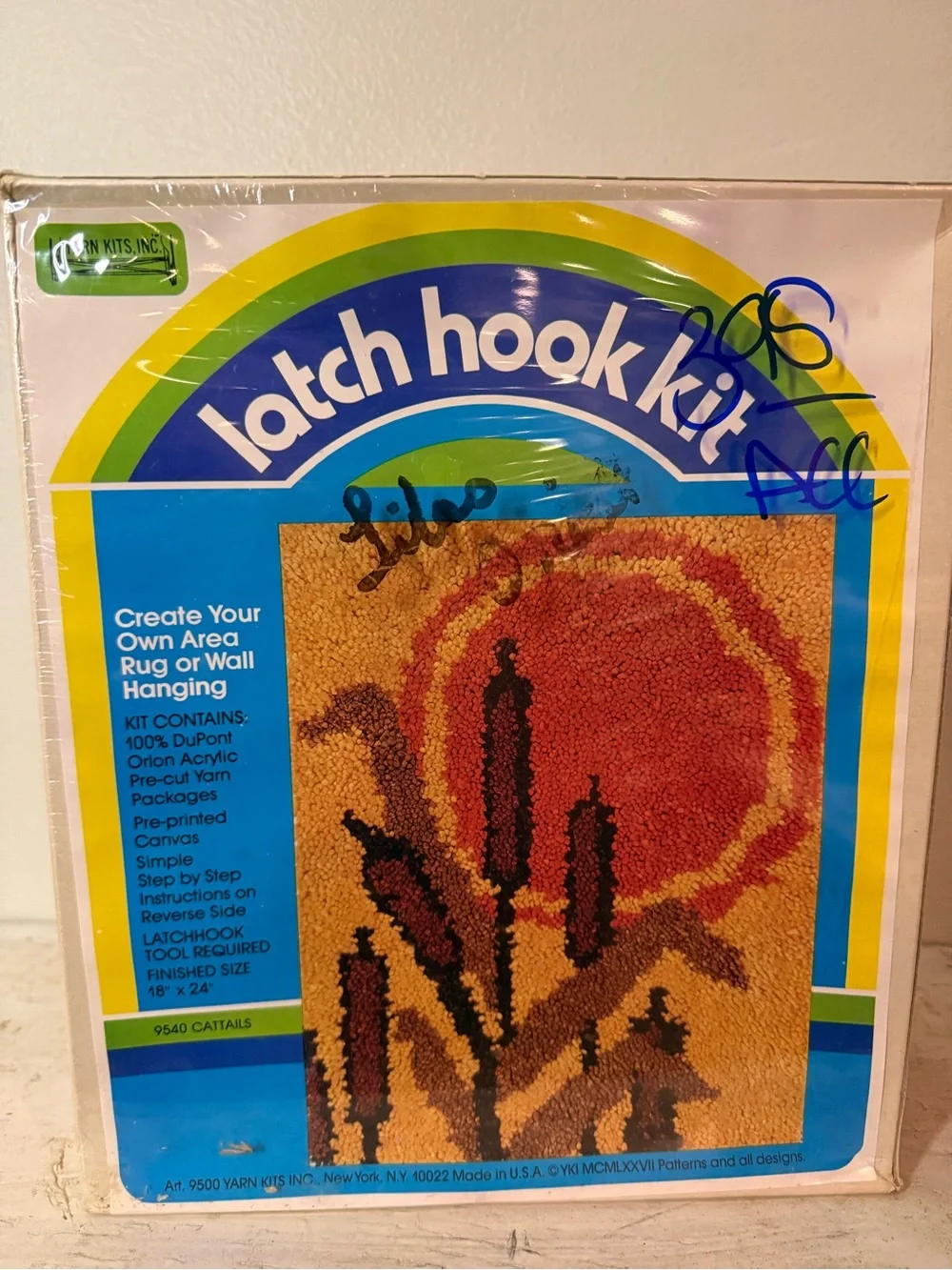 NOS Vintage 70s National Yarn Crafts Latch Hook Rug Kit 9540 Cattails- Sealed